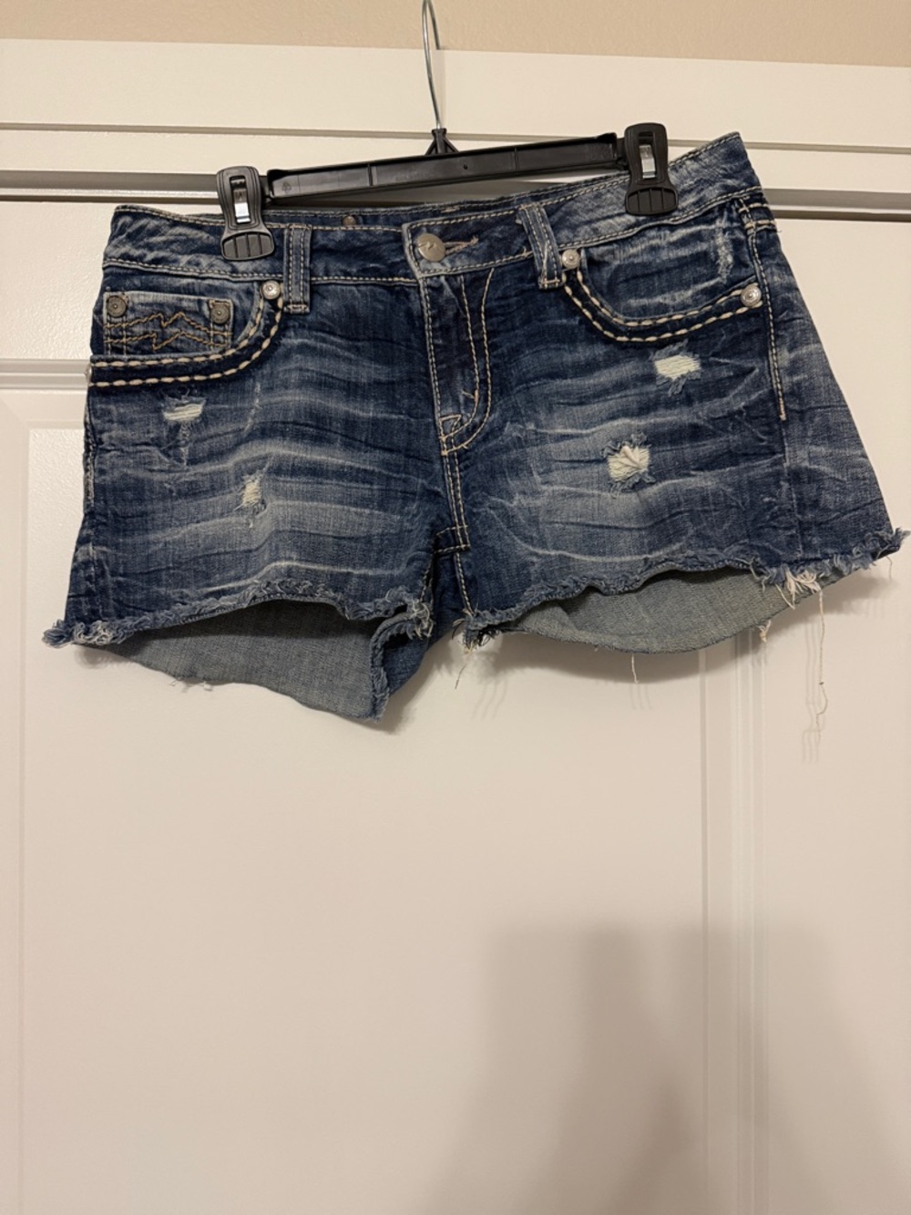 Miss Me Dark Blue Distressed Denim Shorts